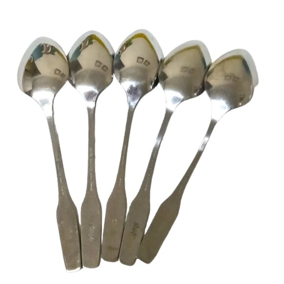 Vintage 1970s Viners 'Shape' Stainless Steel Table Spoons Set of 3 & 2 Misshape - Picture 2 of 9
